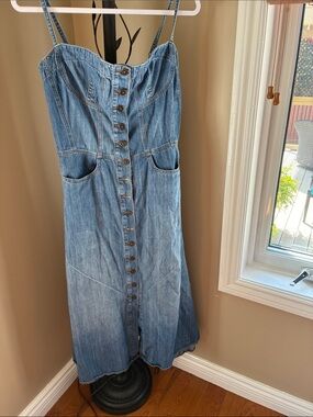DRIFTWOOD Light Blue Denim Button-Front Midi Dress